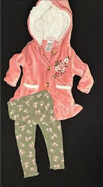 Size 12 month | Embroidered Jacket & Flower Leggings Pants | 2-piece Set